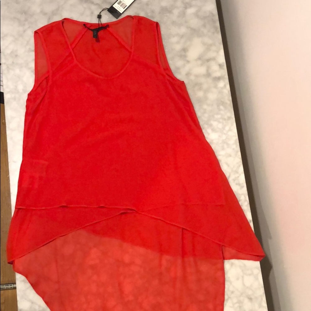 BCBG Maxazria red sheer high low tank